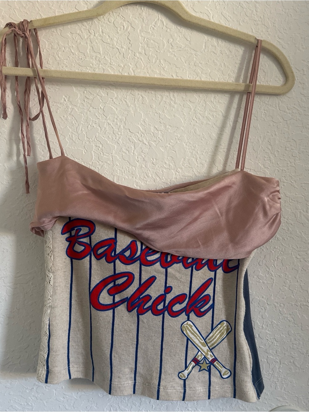 D&G Baseball Chick Graphic Tank with Pink Satin Trim